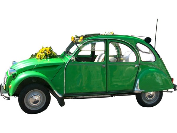2 CV als Hochzeitskutsche - gr&ouml;&szlig;eres Bild durch Anklicken!