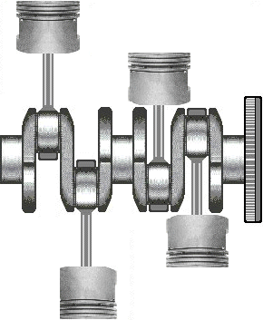 Vierzylinder-Boxermotor mit dreifach gelagerter Kurbelwelle (4 Gegengewichte)